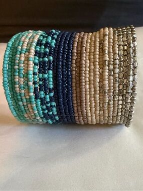 Hand Crafted Wide Beaded Multicolor Adjustable Wrap Cuff Bracelet -